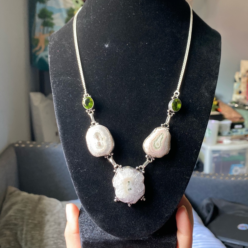 🌙SOLAR QUARTZ PERIDOT925 SILVER PLATED NECKLACE🪐